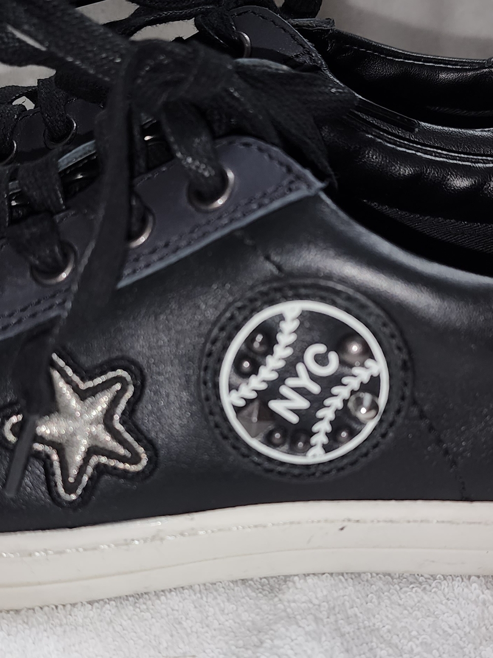 COACH Porter Black Leather Embellished Sneakers Stars Studs NYC Patches [Size] - Picture 4 of 13